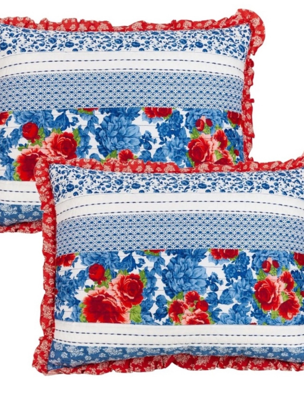 The PIONEER WOMAN  Heritage Floral 2-Piece Quilted Sham Set, KING SIZE  Blue Red